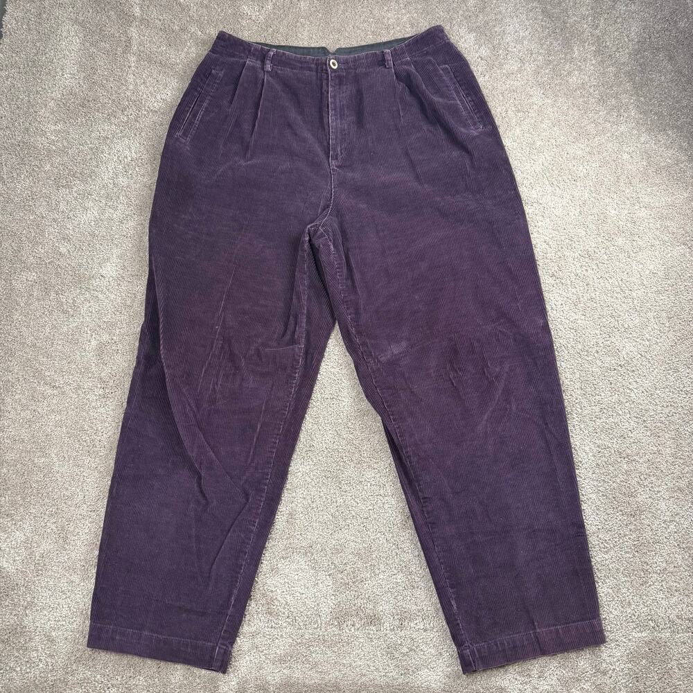 Liz Sport Petite Purple Corduroy Pants Size 14P Pleated Front Cotton Blend